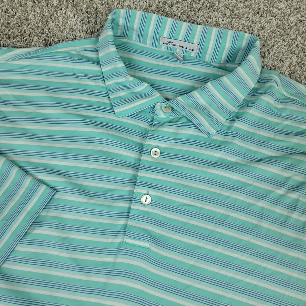 Peter Millar Summer Comfort Mens XL Blue Striped Performance Stretch Golf Polo